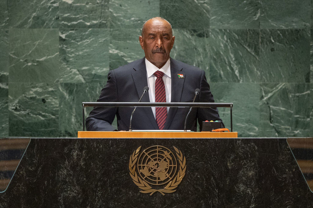 苏丹过渡主权委员会主席阿卜杜勒·法塔赫·布尔汉（Abdel-FattahAl-Burhan）在联大第78届会议一般性辩论上发表讲话。 