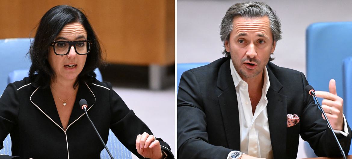 Professor Jocelyne Bloch (left) and Grégoire Courtine (right) informed the Security Council.