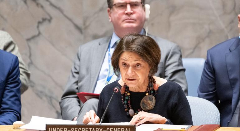 La secretaria general adjunta de Asuntos Políticos de la ONU, Rosemary DiCarlo, informando al Consejo de Seguridad sobre la no proliferación y la República Popular Democrática de Corea.