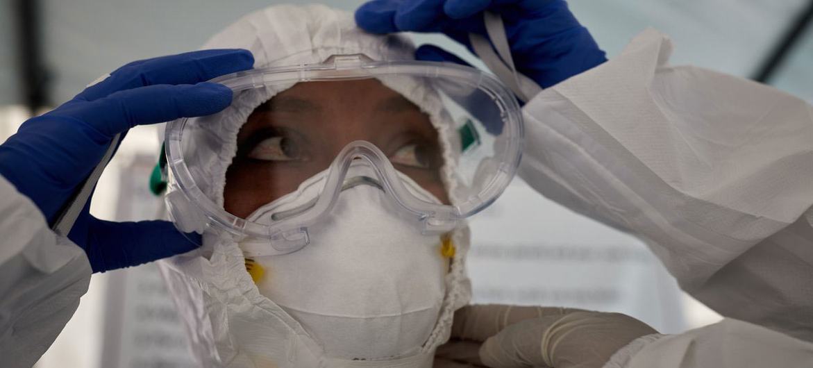 A health worker trains at an isolation centre in Bole Chefe, near Addis Ababa, Ethiopia.