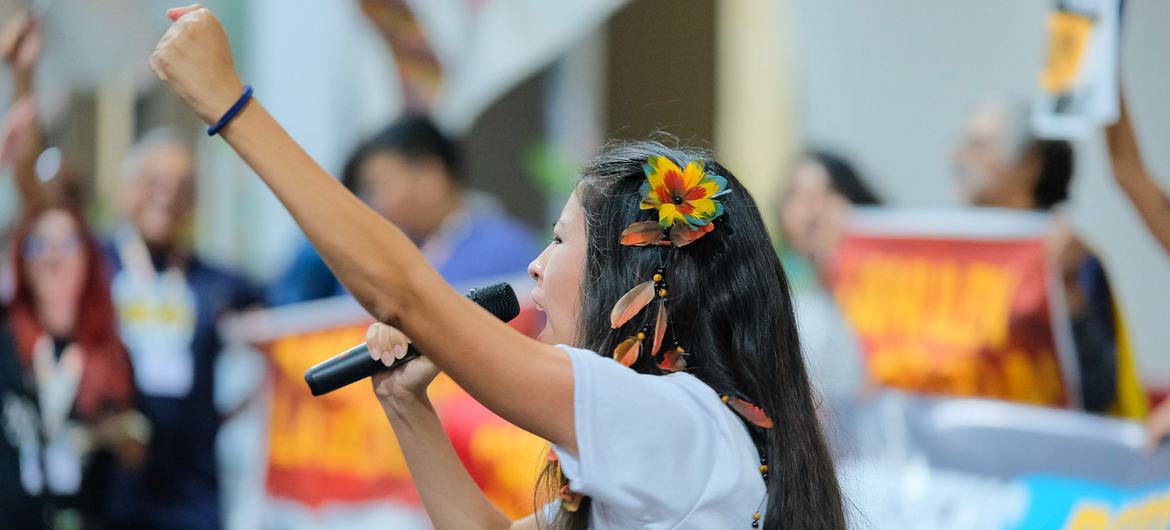 Demonstrators protest during the “End of the World Market” action at COP30 in Belém, Brazil. Demonstrators protest during the “End of the World Market” action at COP30 in Belém, Brazil.