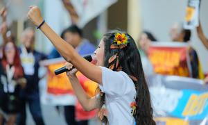 Demonstrators protest during the 