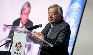 UN Secretary-General António Guterres addresses the media at the G20 Summit in South Africa.