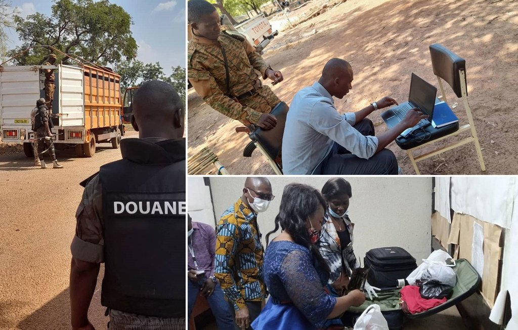 في بوركينا فاسو ، أجرى ضباط الخطوط الأمامية عمليات تفتيش في بؤر تهريب مشتبه بها.