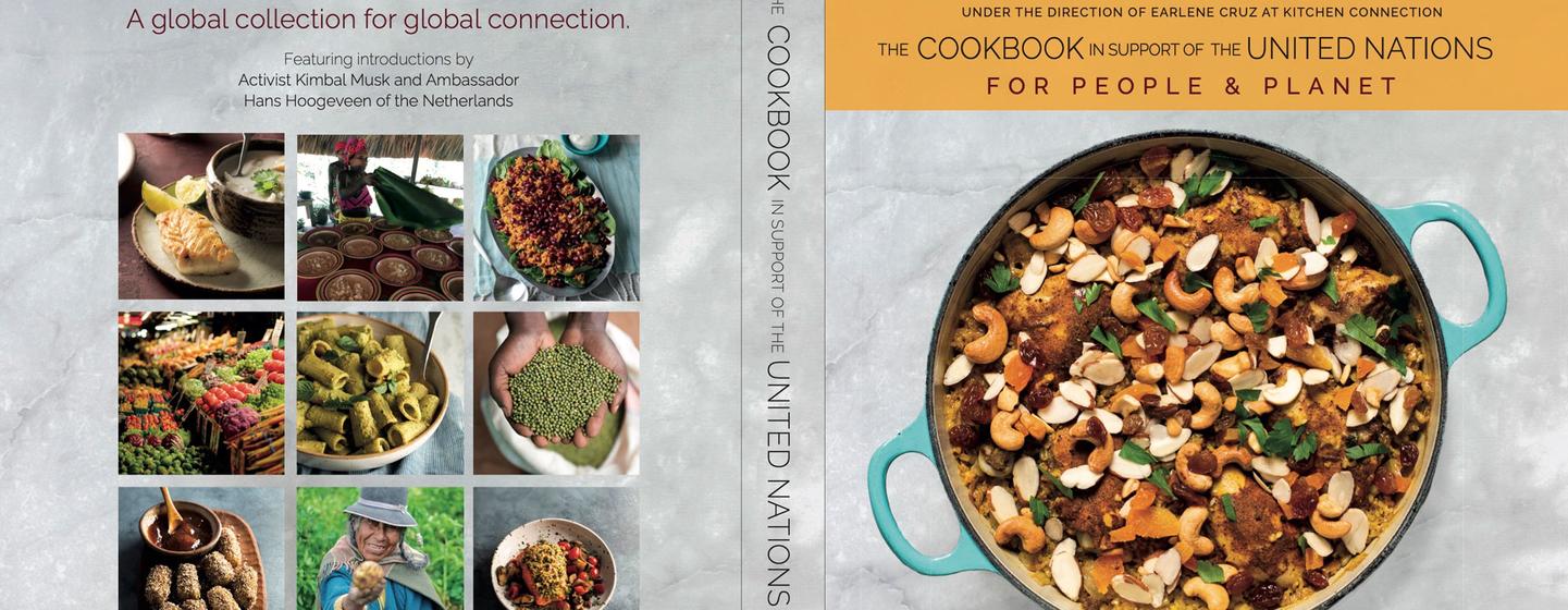 Portada del libro de cocina en apoyo de las Naciones Unidas