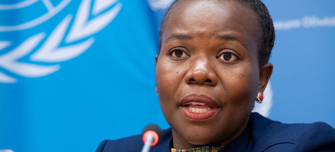 Catherine Namakula, presidente do Grupo Especialistas sobre Afrodescendentes, informa repórteres na sede da ONU