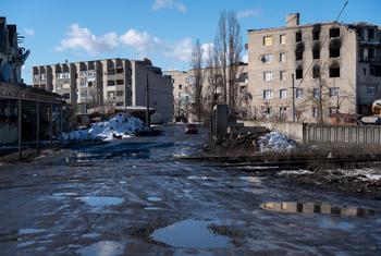 Damaged buildings in a town in the Donetsk region. (file)