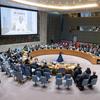 Armando Wouriyu Valbuena interviene en la reunión del Consejo de Seguridad sobre Colombia mediante videoconferencia desde la sala del Consejo de Seguridad de la ONU .