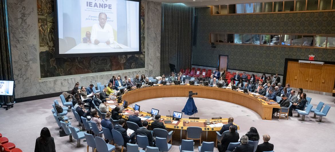 A wide view of the Security Council meeting on the situation in Colombia.