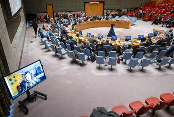 Maria Isabel Salvador (on screen), Special Representative of the Secretary-General for Haiti, briefs the Security Council.