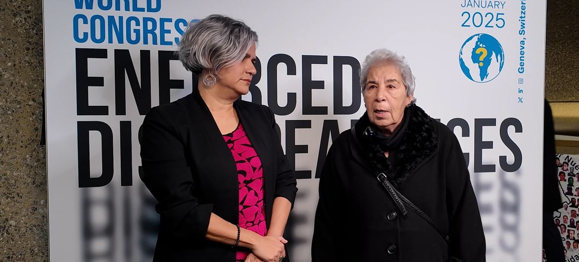 Fadwa Mahmoud, cofundadora da Families For Freedom e mãe e esposa de pessoas desaparecidas, e Karla Quintana, do México, chefe da Instituição Independente sobre Pessoas Desaparecidas na Síria Fadwa Mahmoud, cofundadora da Families For Freedom e mãe e esposa de pessoas desaparecidas, e Karla Quintana, do México, chefe da Instituição Independente sobre Pessoas Desaparecidas na Síria
