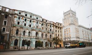 A historical building in Kharkiv's old town centre has been severely damaged as a result of the war in Ukraine. 