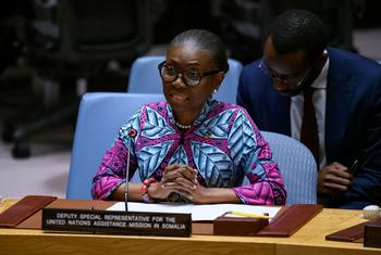 Anita Kiki Gbeho, Deputy Special Representative of the Secretary-General of the United Nations Assistance Mission in Somalia, briefs the Security Council meeting on the situation in Somalia.