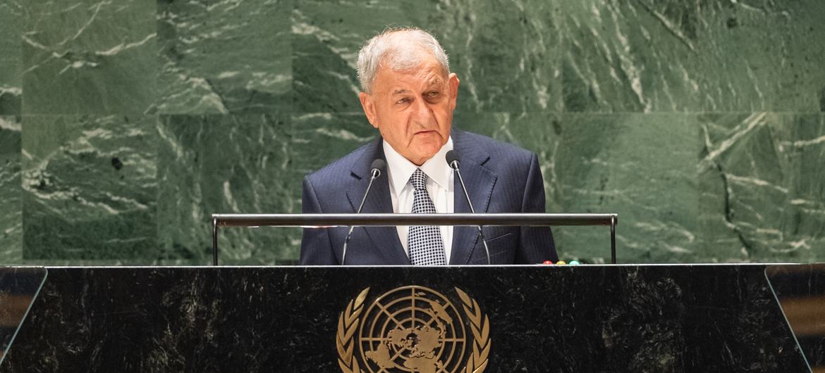 الرئيس العراقي يتحدث أمام مؤتمر الأمم المتحدة للمياه 2023.