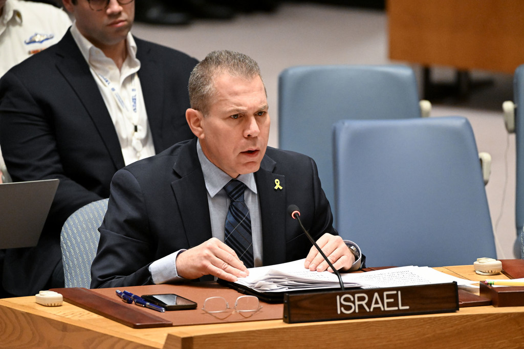 Ambassador Gilad Erdan​, Permanent Representative of Israel to UN, addressing the Security Council meeting on the situation in the Middle East, including the Palestinian question. 