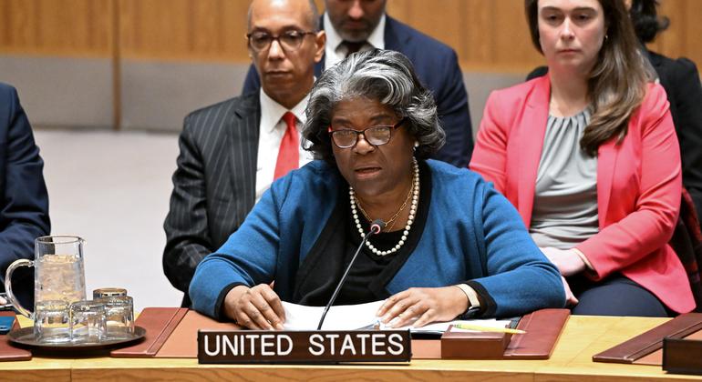 السفيرة الأمريكية لدى الأمم المتحدة تستعرض مشروع قرار يؤكد حتمية وقف إطلاق النار في غزة.