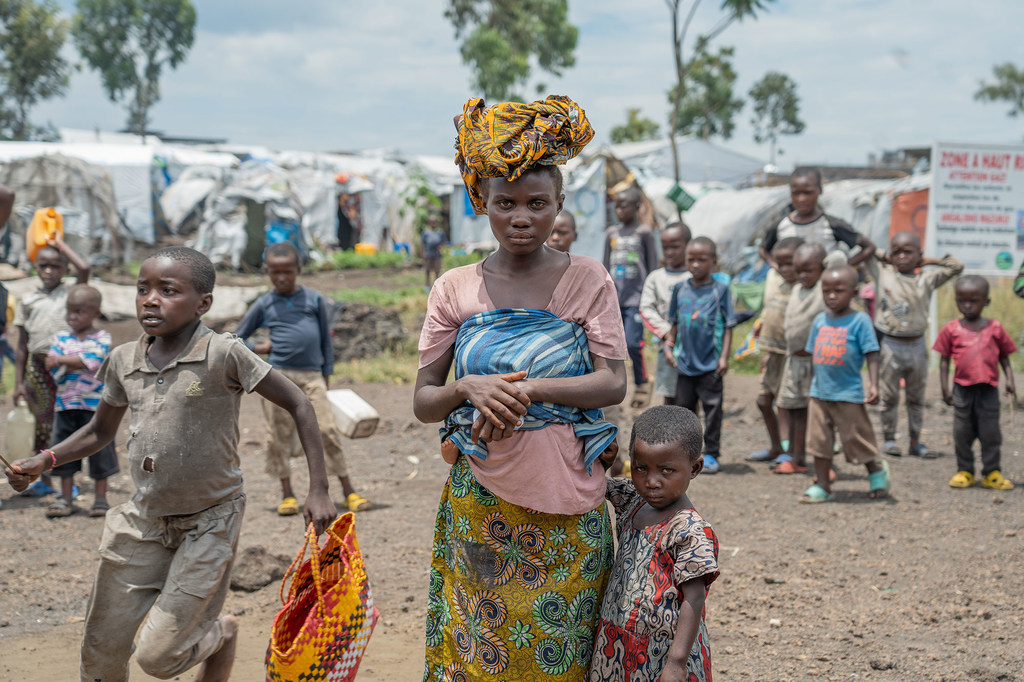 People displaced by conflict are living in a temporary camp near Goma in the eastern Democratic Republic of the Congo.