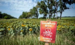 Farming land in Ukraine has been contaminated by land mines and other ordinance.