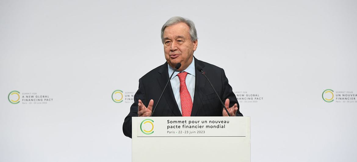 UN Secretary-General António Guterres addresses the Summit for a New Global Financial Pact in Paris, France.