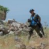 A Spanish peacekeeper from the UN Interim Force in Lebanon,  patrols in the southeast of Lebanon.