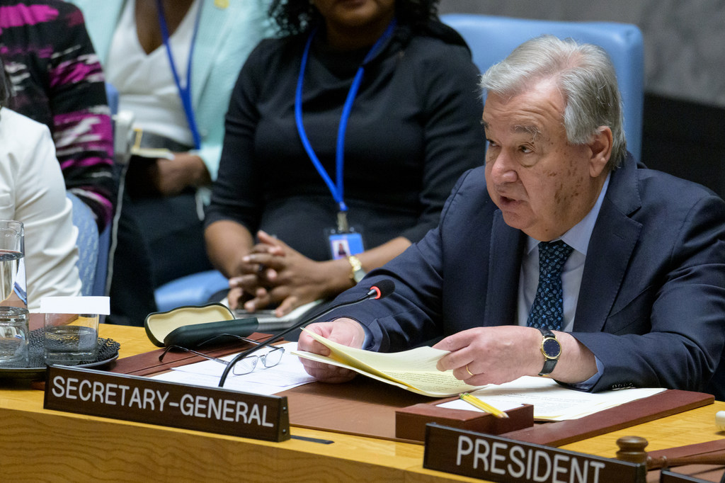 Katibu Mkuu wa Umoja wa Mataifa António Guterres akihutubia mjadala wa wazi wa ngazi ya juu wa Baraza la Usalama la Umoja wa Mataifa, New York, Marekani 22 Julai 2025.