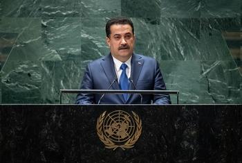 محمد شياع السوداني رئيس الوزراء العراقي يلقي كلمة بلاده أمام المداولات العامة للجمعية العامة للأمم المتحدة.