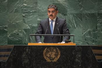 巴基斯坦总理卡卡尔在联合国大会第 78 届会议一般性辩论中发言。