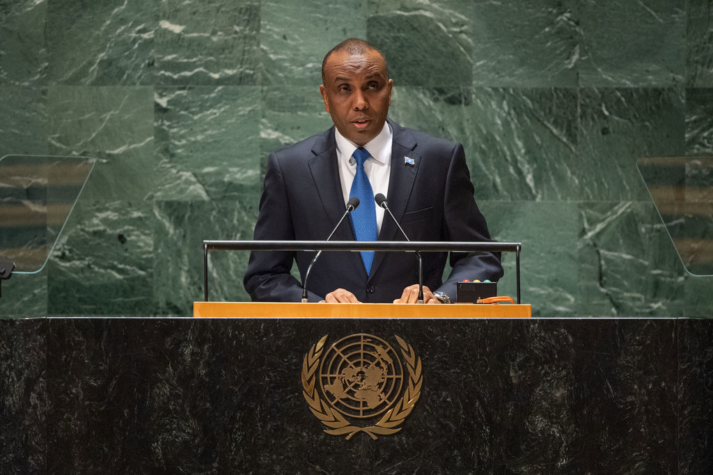 索马里总理巴雷在一般性辩论上发言。