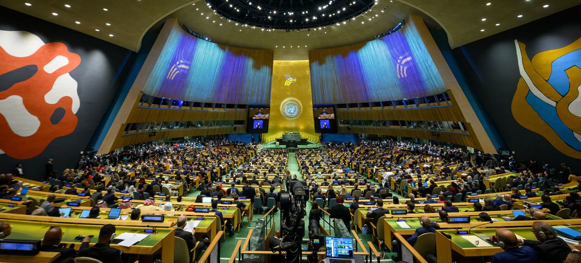 A wide view of the General Assembly Hall during the opening of the Summit of the Future.