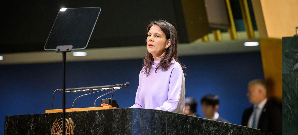 General Assembly President Annalena Baerbock addresses the high-level meeting of the General Assembly on the thirtieth anniversary of the Fourth World Conference on Women.