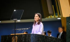 General Assembly President Annalena Baerbock addresses the high-level meeting of the General Assembly on the thirtieth anniversary of the Fourth World Conference on Women.