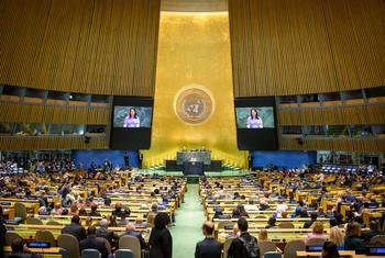 قاعة الجمعية العامة للأمم المتحدة. يبلغ عدد أعضائها 193 دولة.