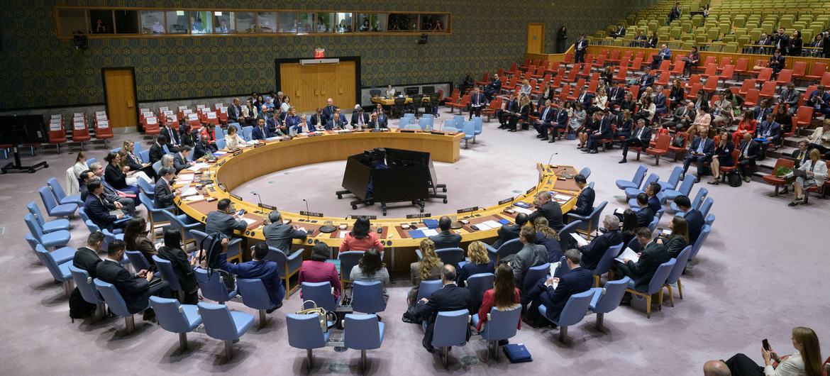 A wide view of the UN Security Council chamber as members meet on threats to international peace and security. A wide view of the UN Security Council chamber as members meet on threats to international peace and security.