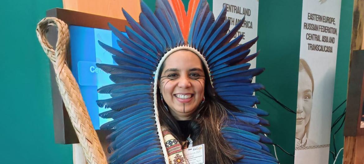 The indigenous activist and chef Tainá Marajoara, from Brazil, at the Food and Agriculture Museum and Network in Rome. The indigenous activist and chef Tainá Marajoara, from Brazil, at the Food and Agriculture Museum and Network in Rome.