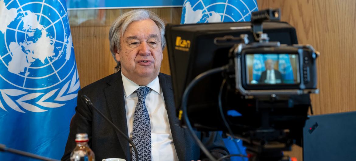 UN Secretary General António Guterres attends the G20 virtual summit via video link from Chile.