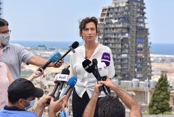 La directora general de la UNESCO, Audrey Azoulay, en Beirut (Foto de archivo).