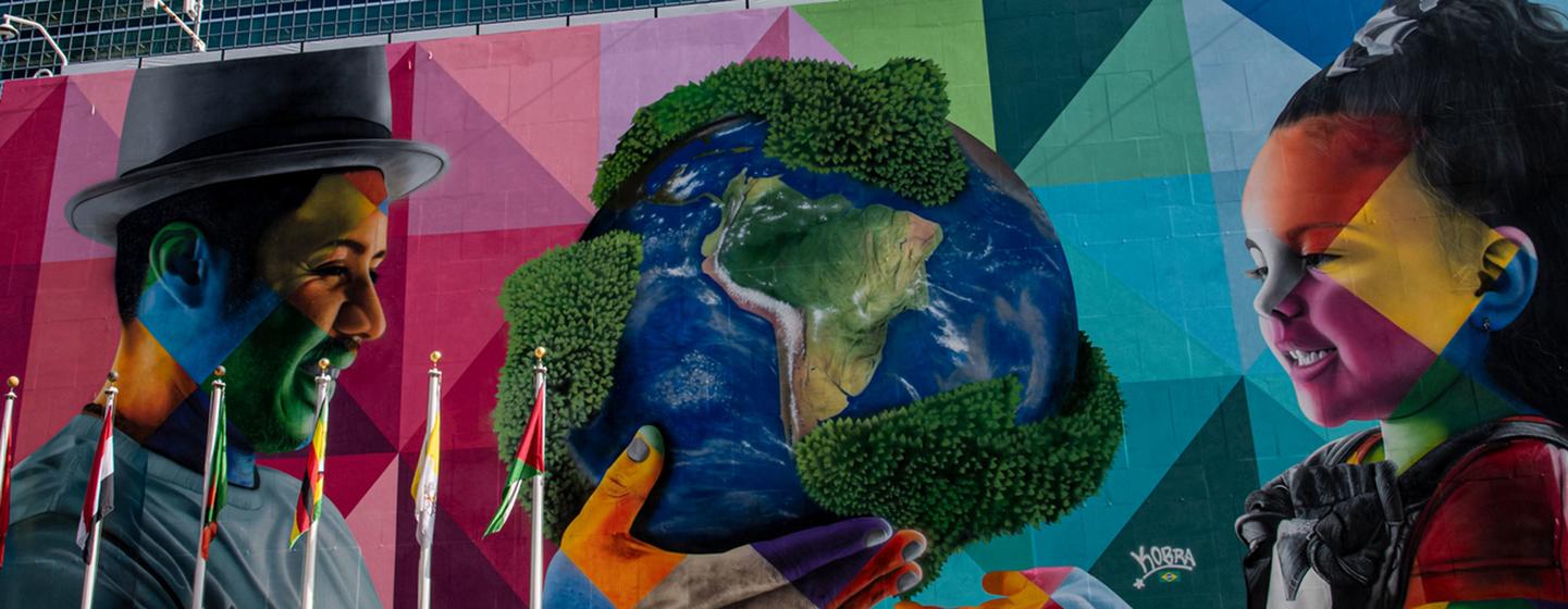 A view of the Eduardo Kobra mural at UN Headquarters.