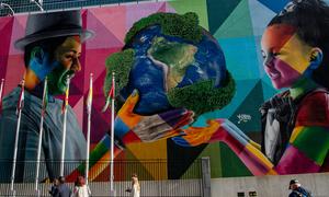 A view of the Eduardo Kobra mural at UN Headquarters.