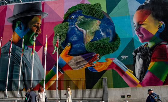 A view of the Eduardo Kobra mural at UN Headquarters.