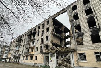 Destroyed buildings in Borodyanka, in the Kyiv region of Ukraine. 