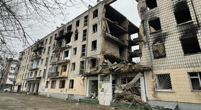 Edificios destruidos en el pueblo de Borodyanka, en la región ucraniana de Kyiv. 