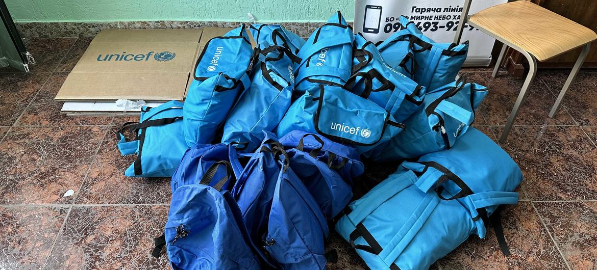 UNICEF kits for evacuated people from Ukraine's Kharkiv region. 