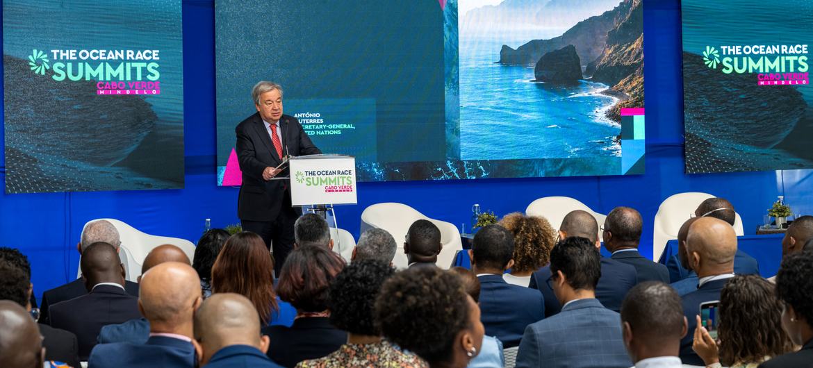 Secretary-General António Guterres delivers opening remarks at the Ocean Race Summit, held in Cabo Verde.