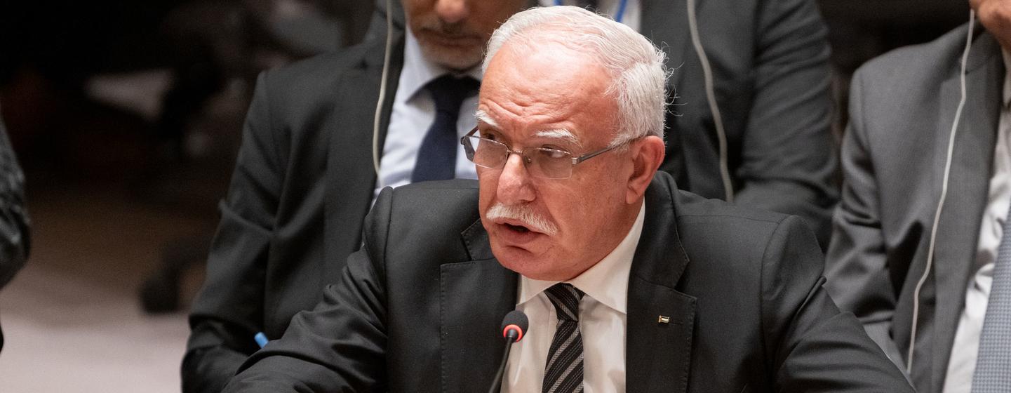 巴勒斯坦外交部长马利基出席安理会中东局势会议。