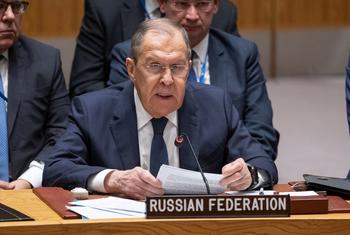 El ministro de Asuntos Exteriores de la Federación Rusa, Sergey Lavrov, interviene en la reunión del Consejo de Seguridad sobre la situación en Oriente Medio, incluida la cuestión palestina.