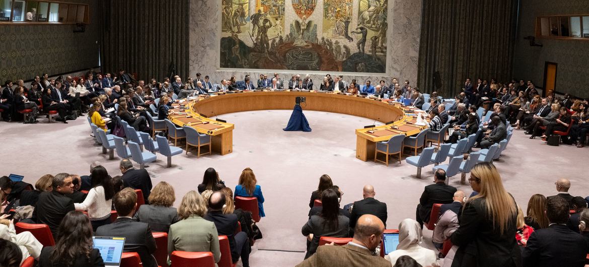A wide view of the UN Security Council in session. (file)