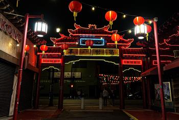 美国加利福尼亚州洛杉矶唐人街一景。
