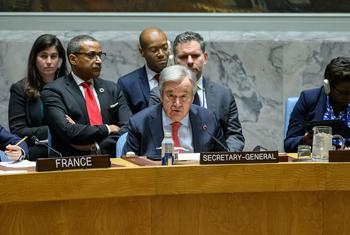 Katibu Mkuu wa UN António Guterres akihutubia Baraza la Usalama kujadili masuala ya amani na usalama Ukraine