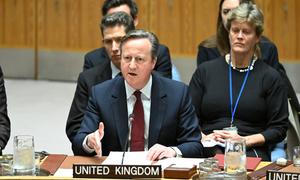 Государственный секретарь Соединенного Королевства по иностранным делам, делам Содружества и развитию Дэвид Кэмерон выступает на заседании Совета Безопасности по вопросам поддержания мира и безопасности на Украине.