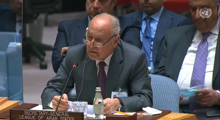 أمين عام جامعة الدول العربية أحمد أبو الغيط يتحدث إلى مجلس الأمن